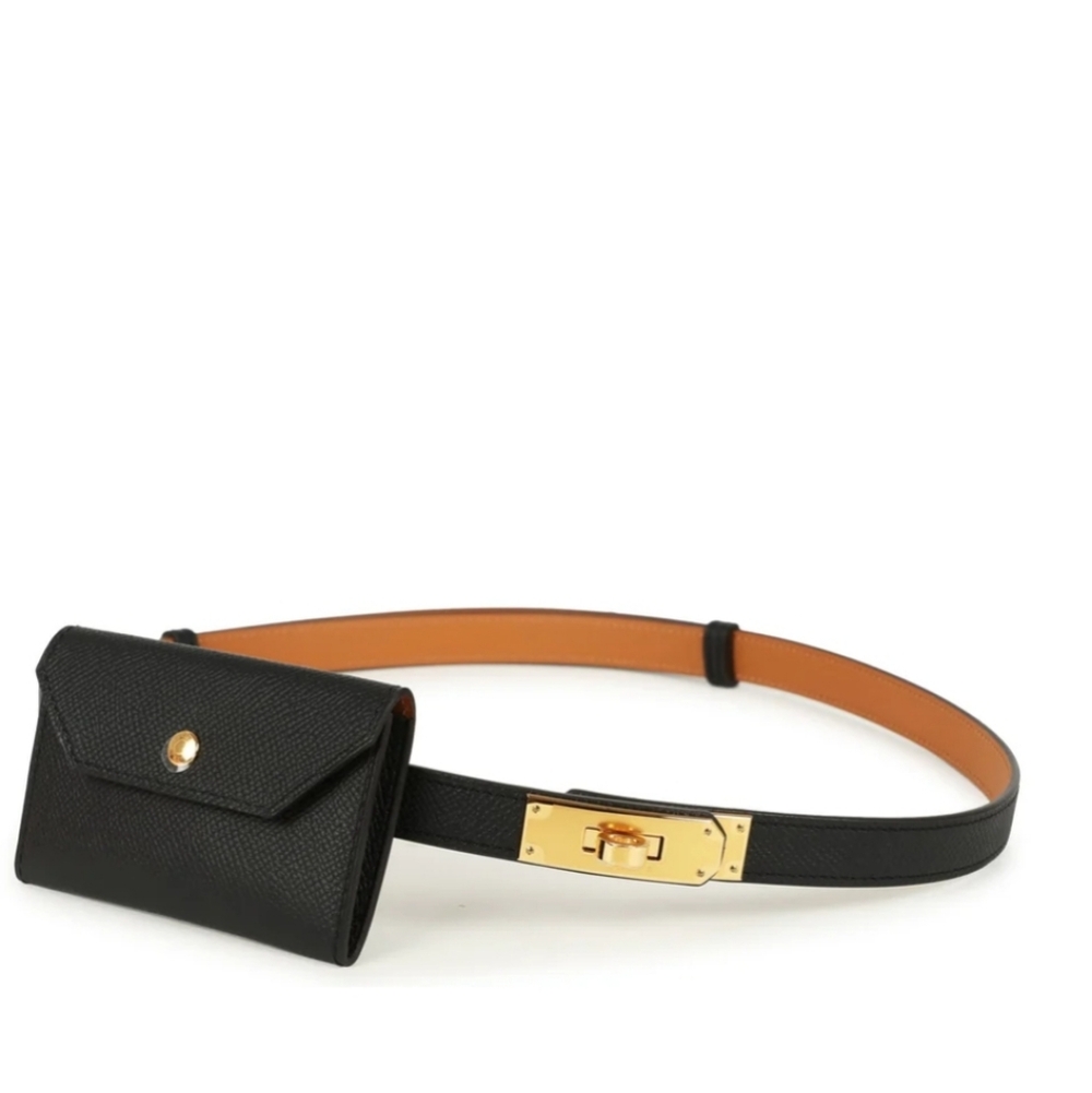 Hermès Kelly Pocket Belt 18 Black Epsom Gold Hardware